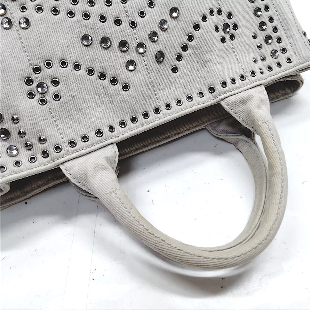 Prada Canapa Evil Eye Gray Tote with Grommets and Studs - Picture 4 of 15